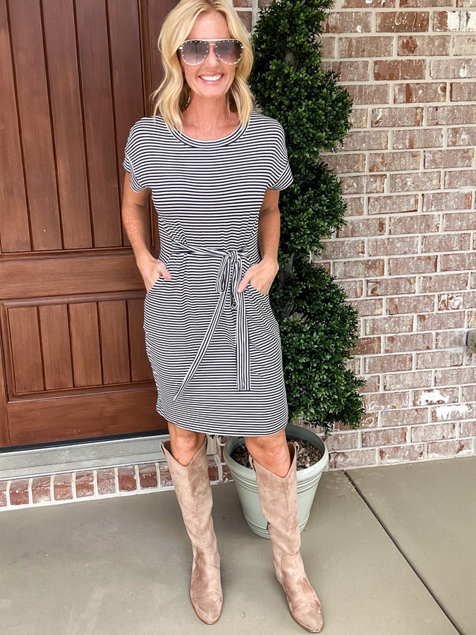 Classic Stripes Front Tie Dress