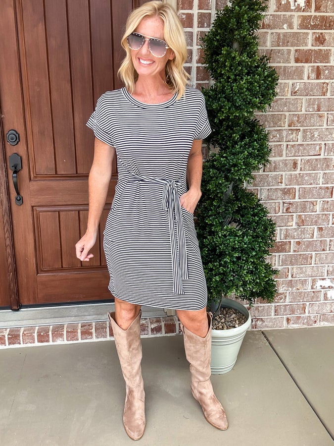 Classic Stripes Front Tie Dress