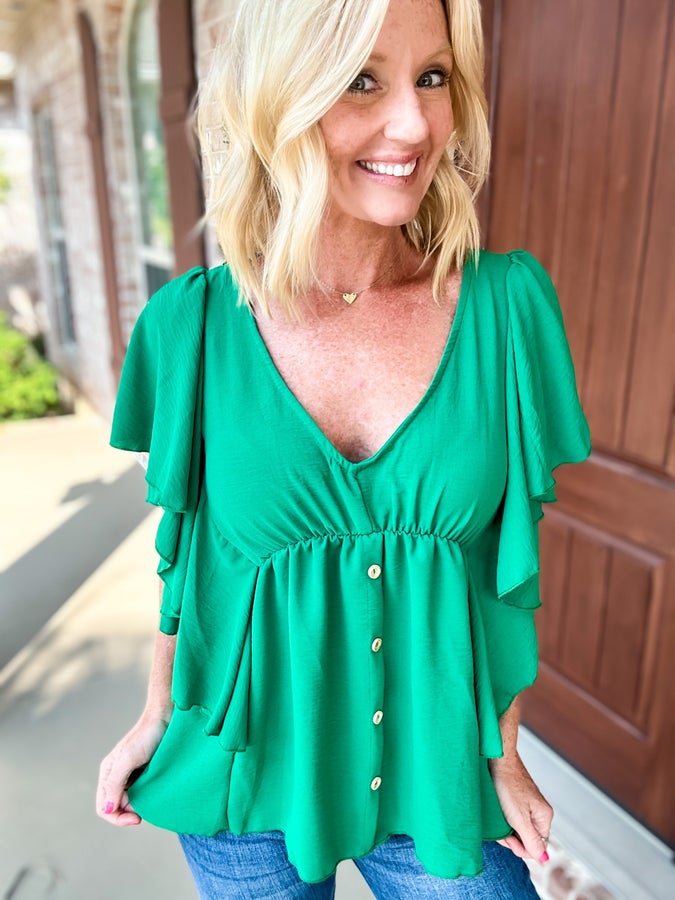 Let the Ruffle Sleeve Begin V Neck Top