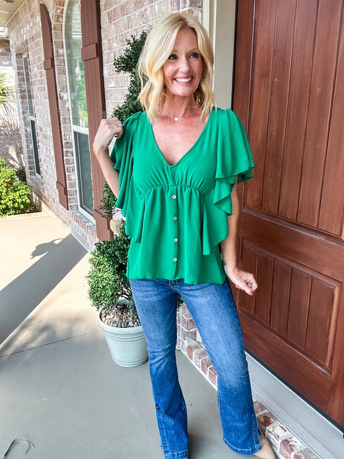 Let the Ruffle Sleeve Begin V Neck Top