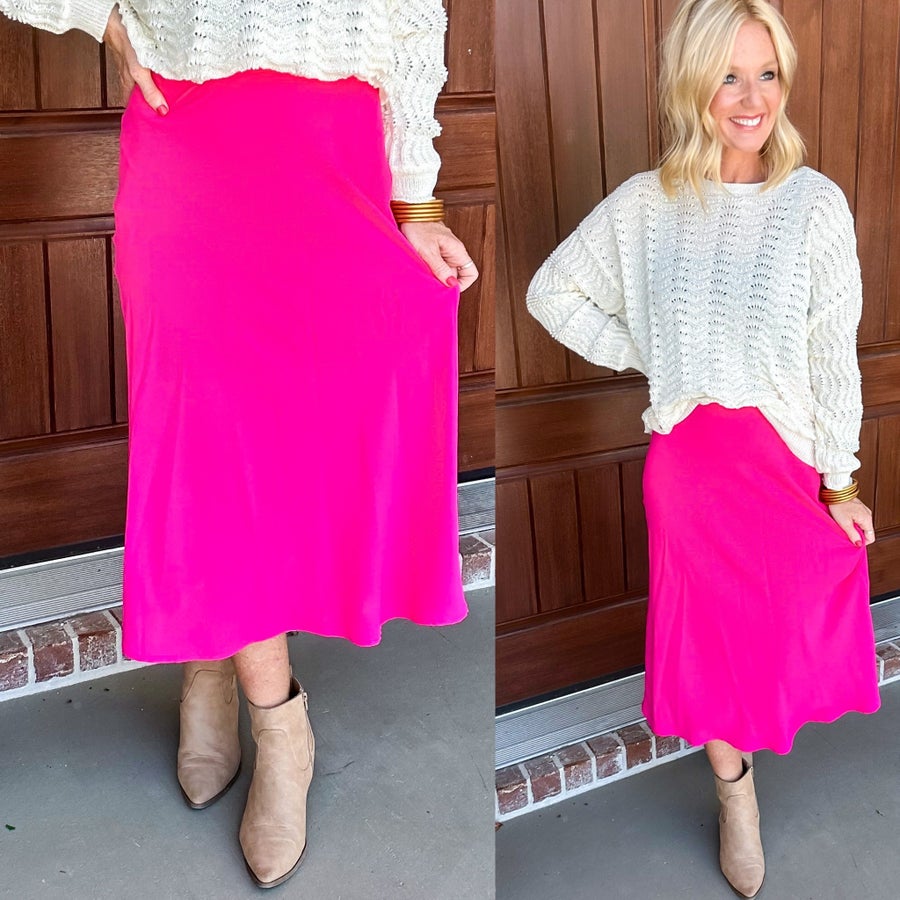 Hot Pink Midi Skirt