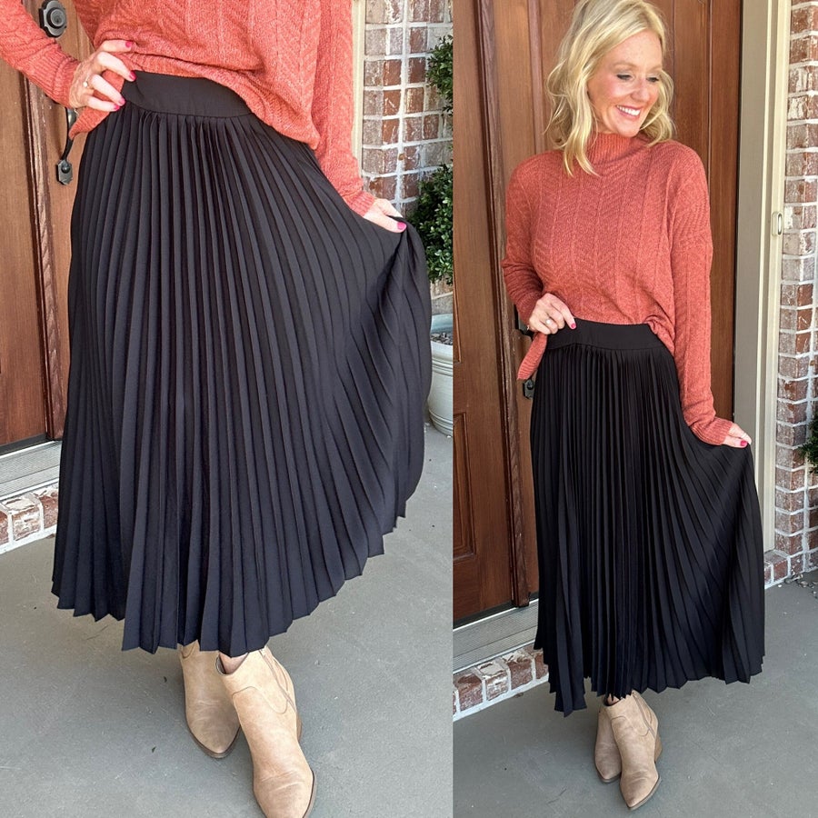 Be Bold Black Pleated Maxi Skirt