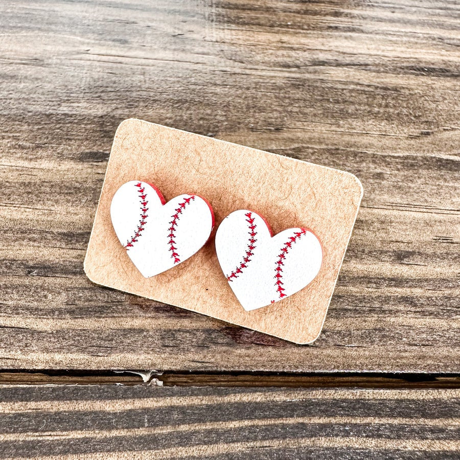 Lightweight Wood Baseball Heart Studs