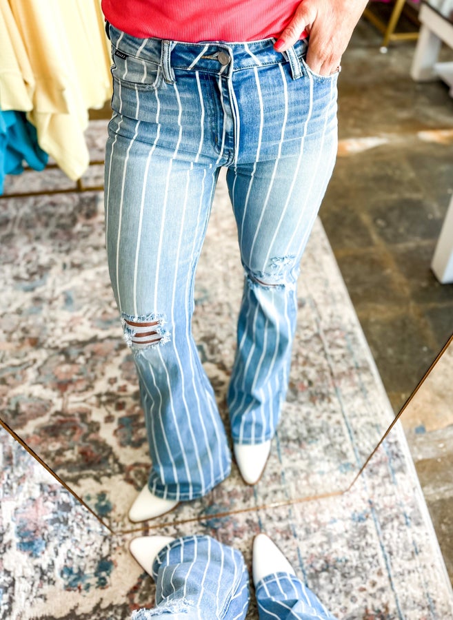 Scream & Shout Stripe Super Flare Jeans