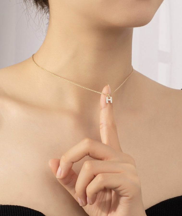 Dainty Rhinestone Initial Necklace