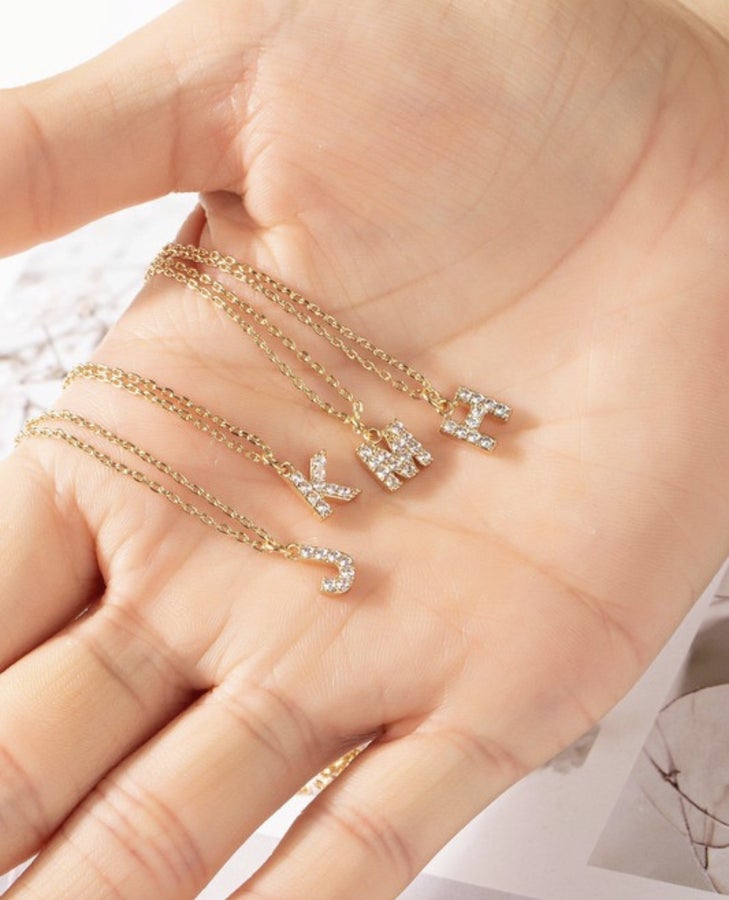 Dainty Rhinestone Initial Necklace