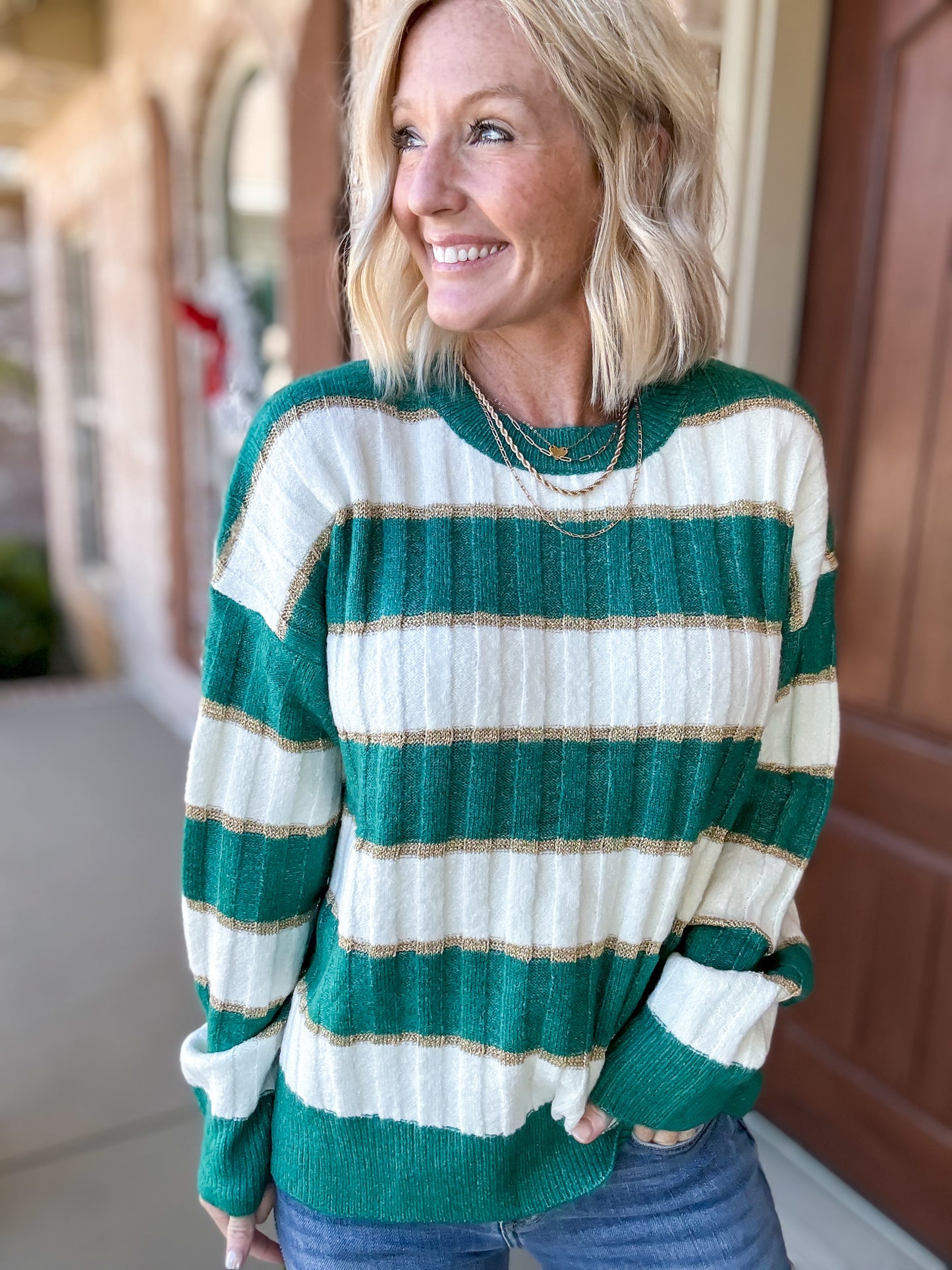 Green & Gold Stripes of Joy Sweater