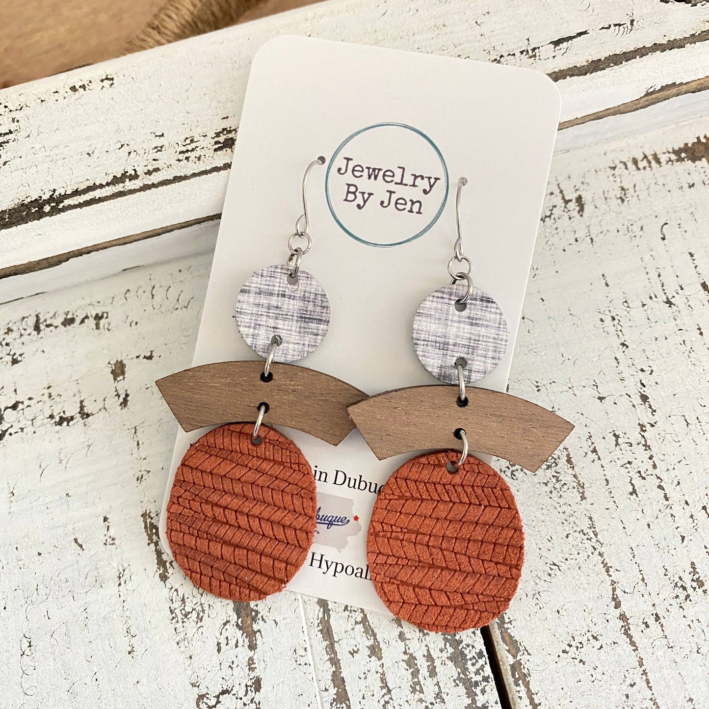 Rust with Wood Arch Earrings