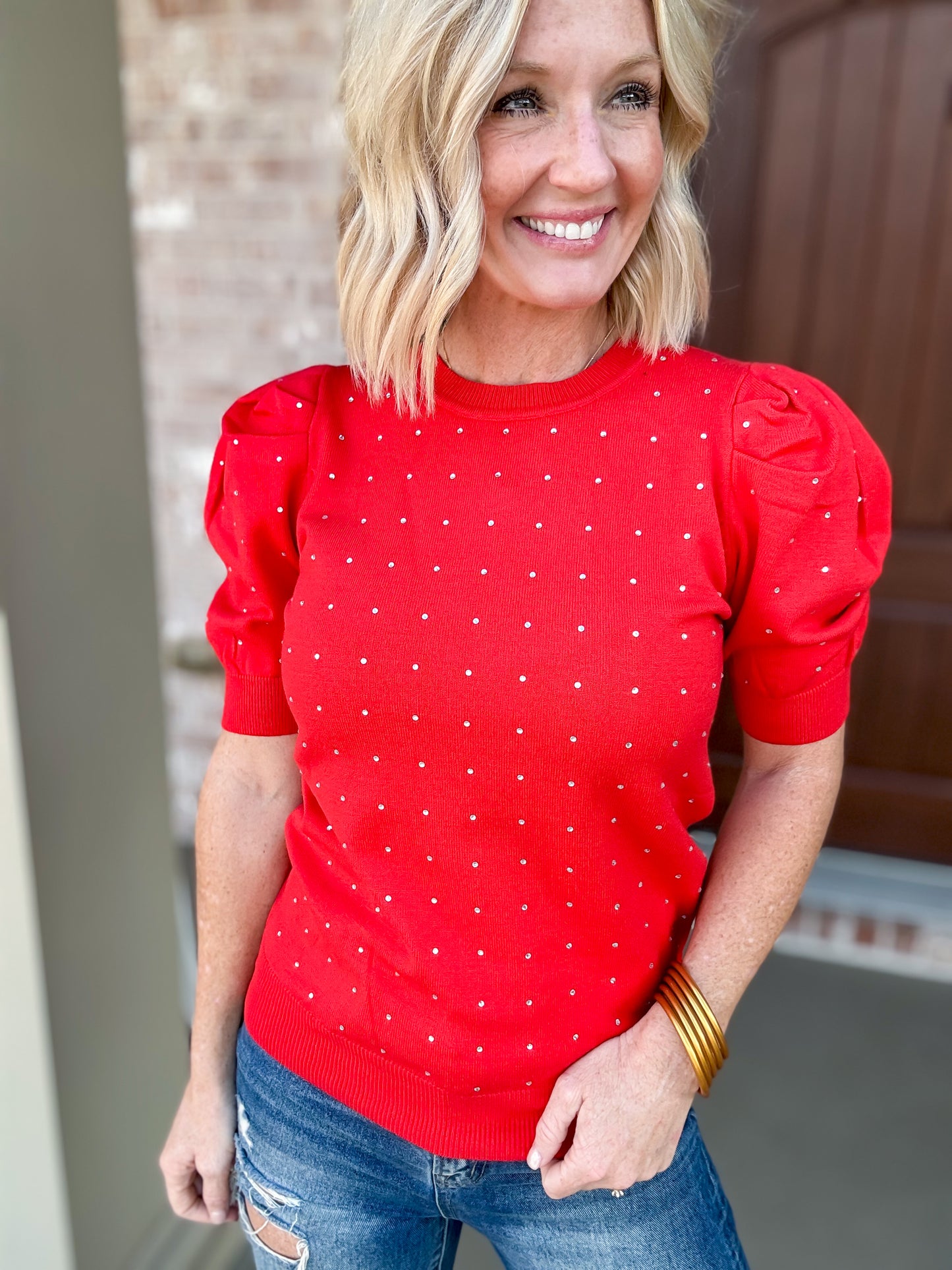 Sparkle & Puff Sweater -- Red