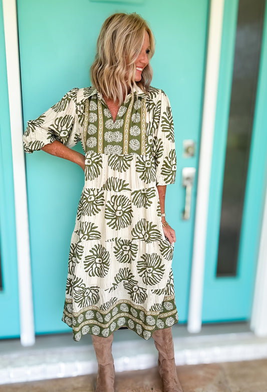 Border Print Midi Dress