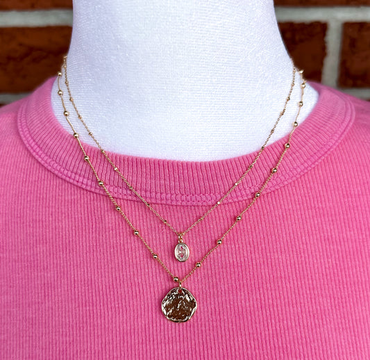 Crystal & Hammered Coin Necklace