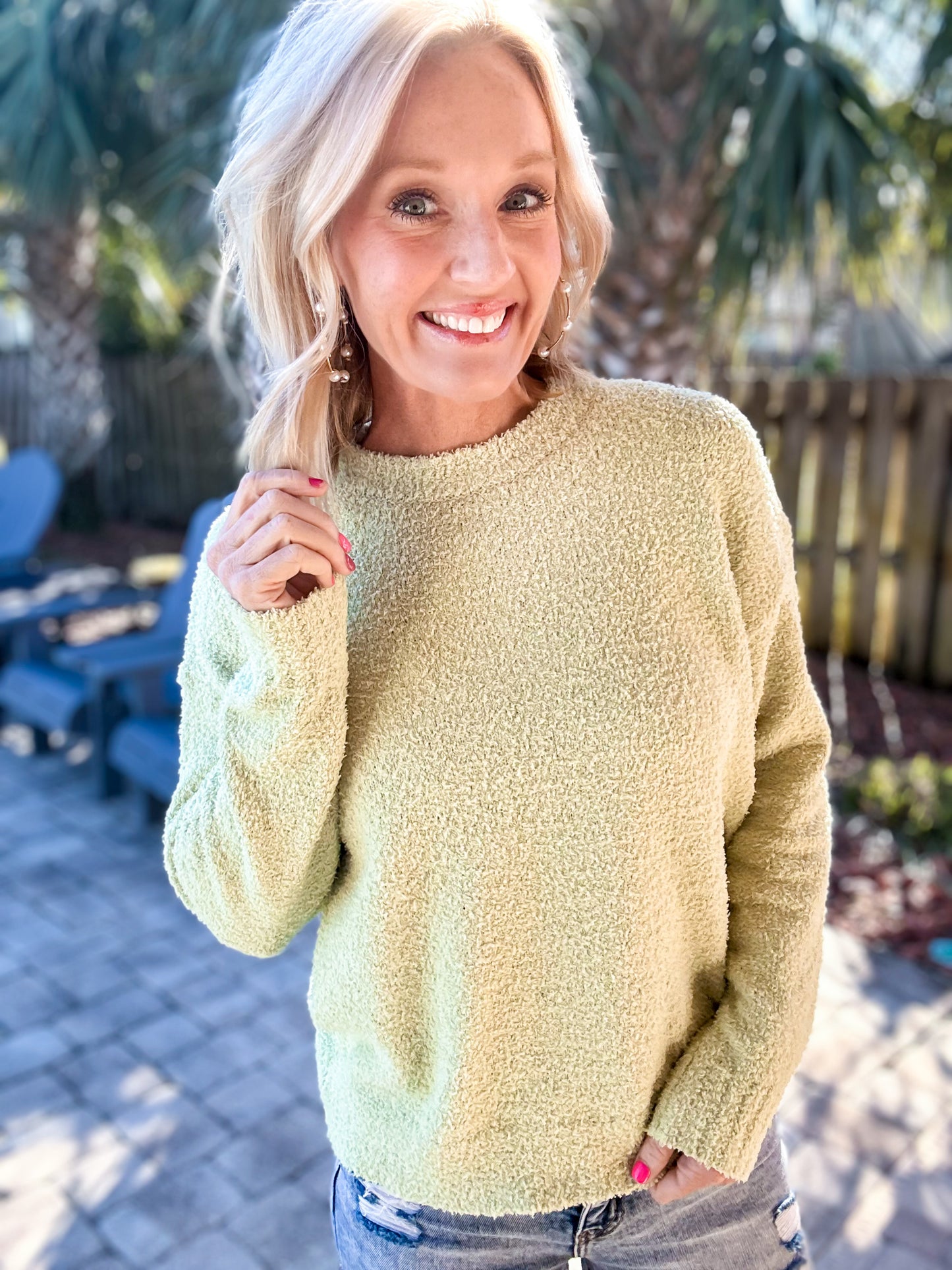 Comfy & Casual Lime Crewneck Sweater
