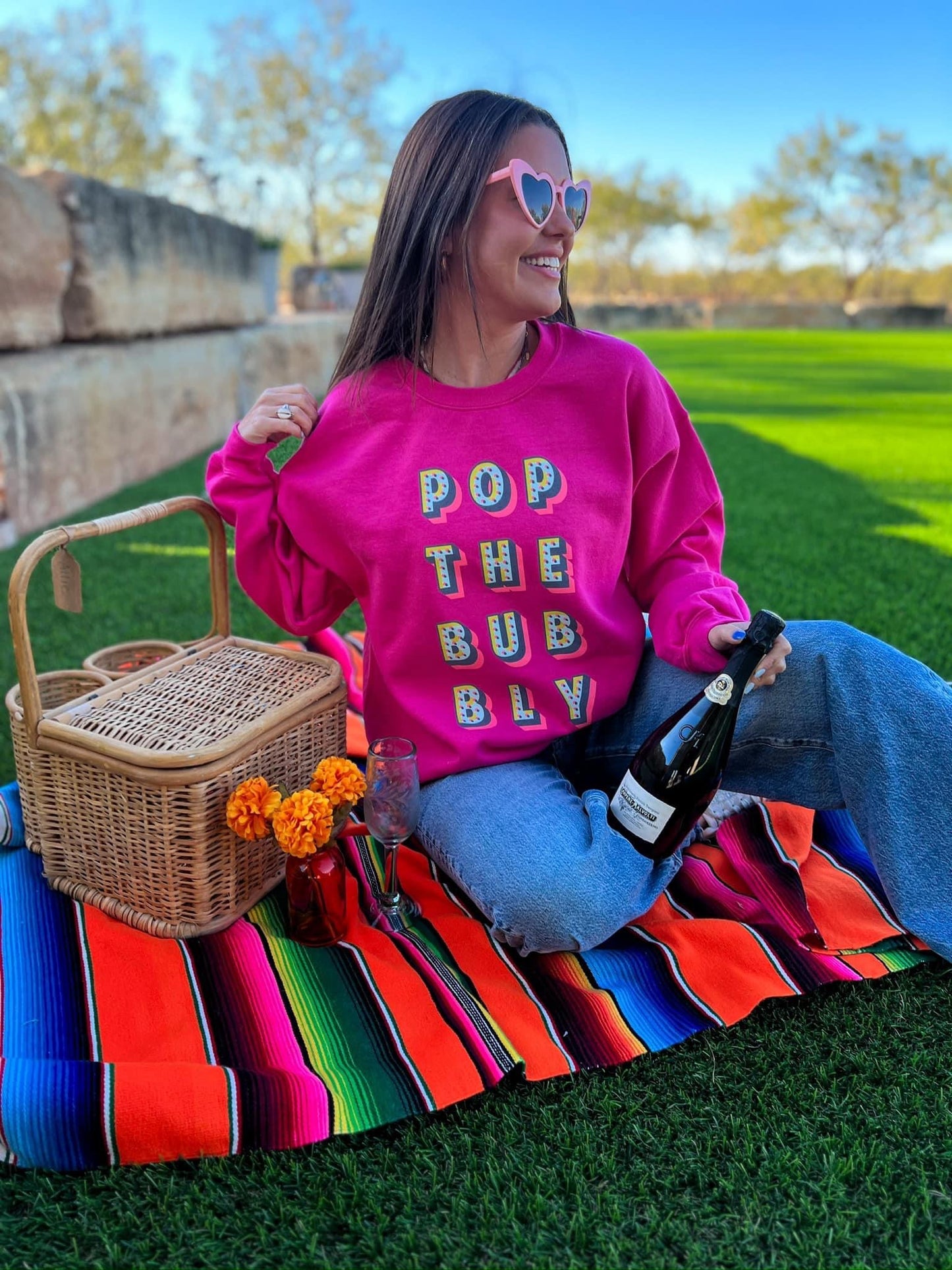Pop The Bubbly Sweatshirt - Hot Pink