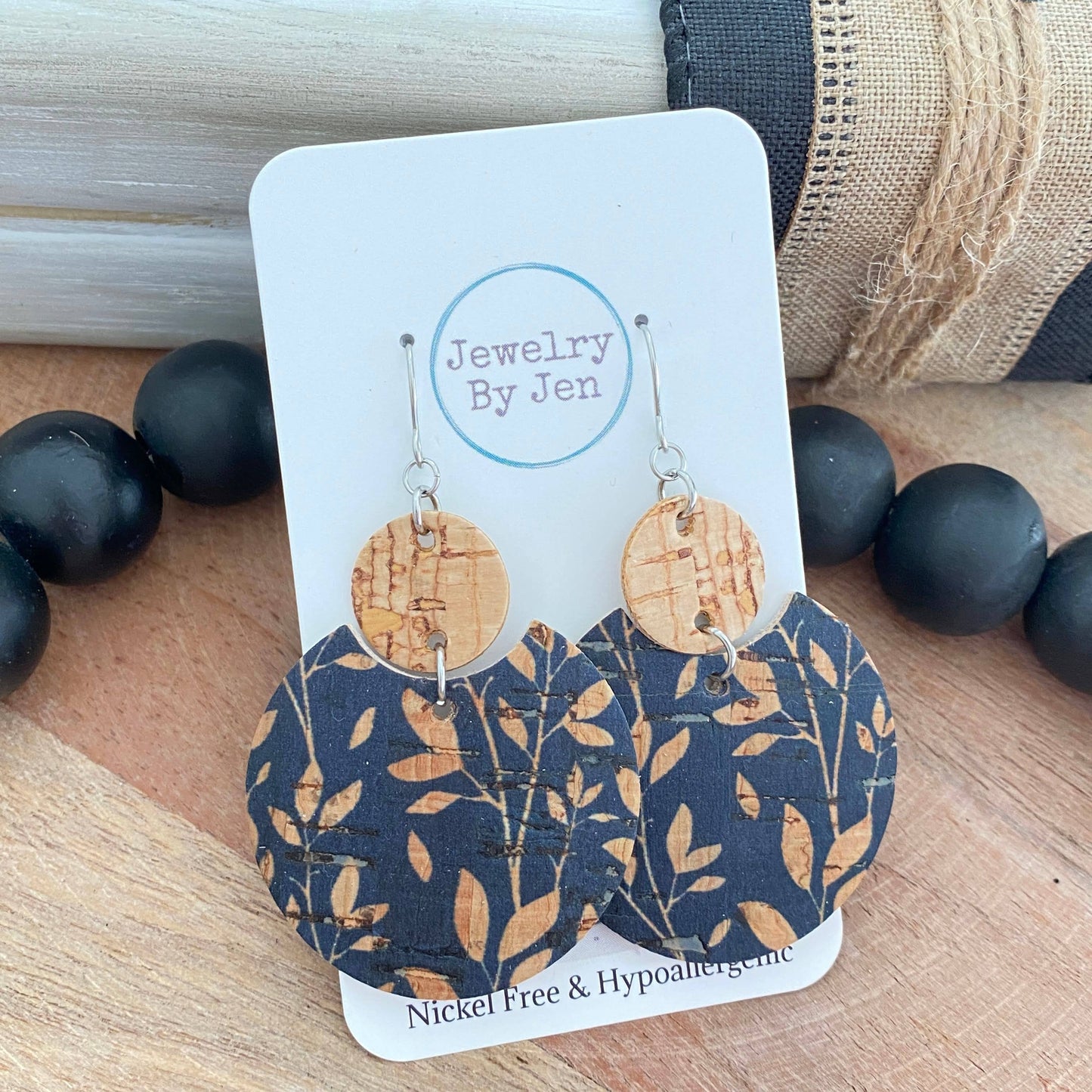 Luna: Navy Willow Cork Earrings