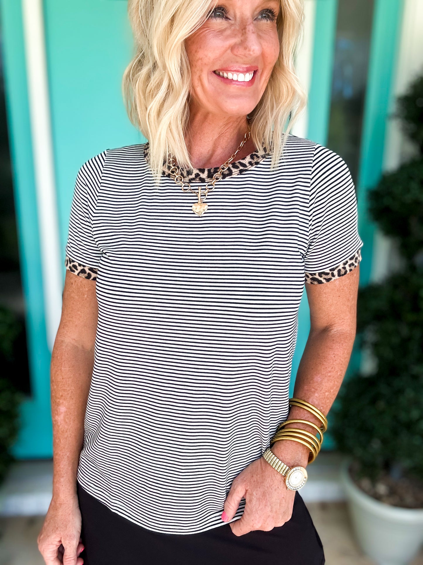 Leopard Trim Top