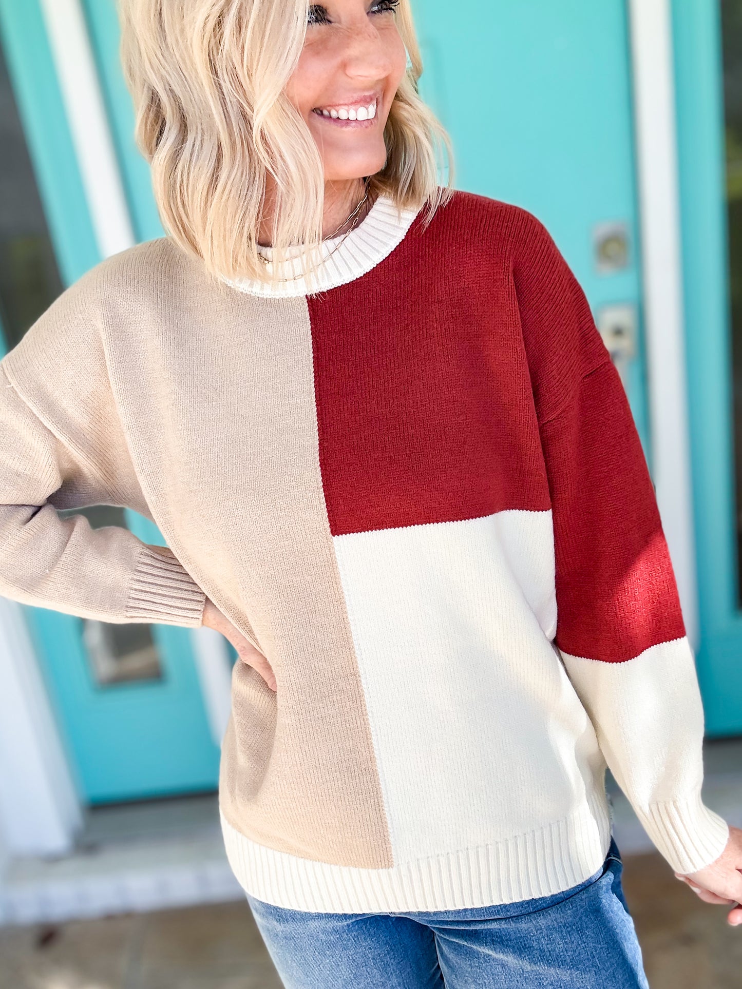 Burgundy Bliss Block Sweater