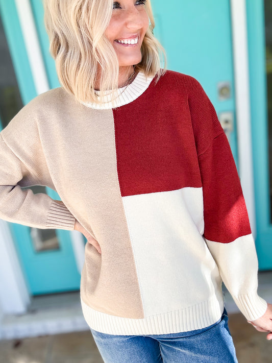 Burgundy Bliss Block Sweater