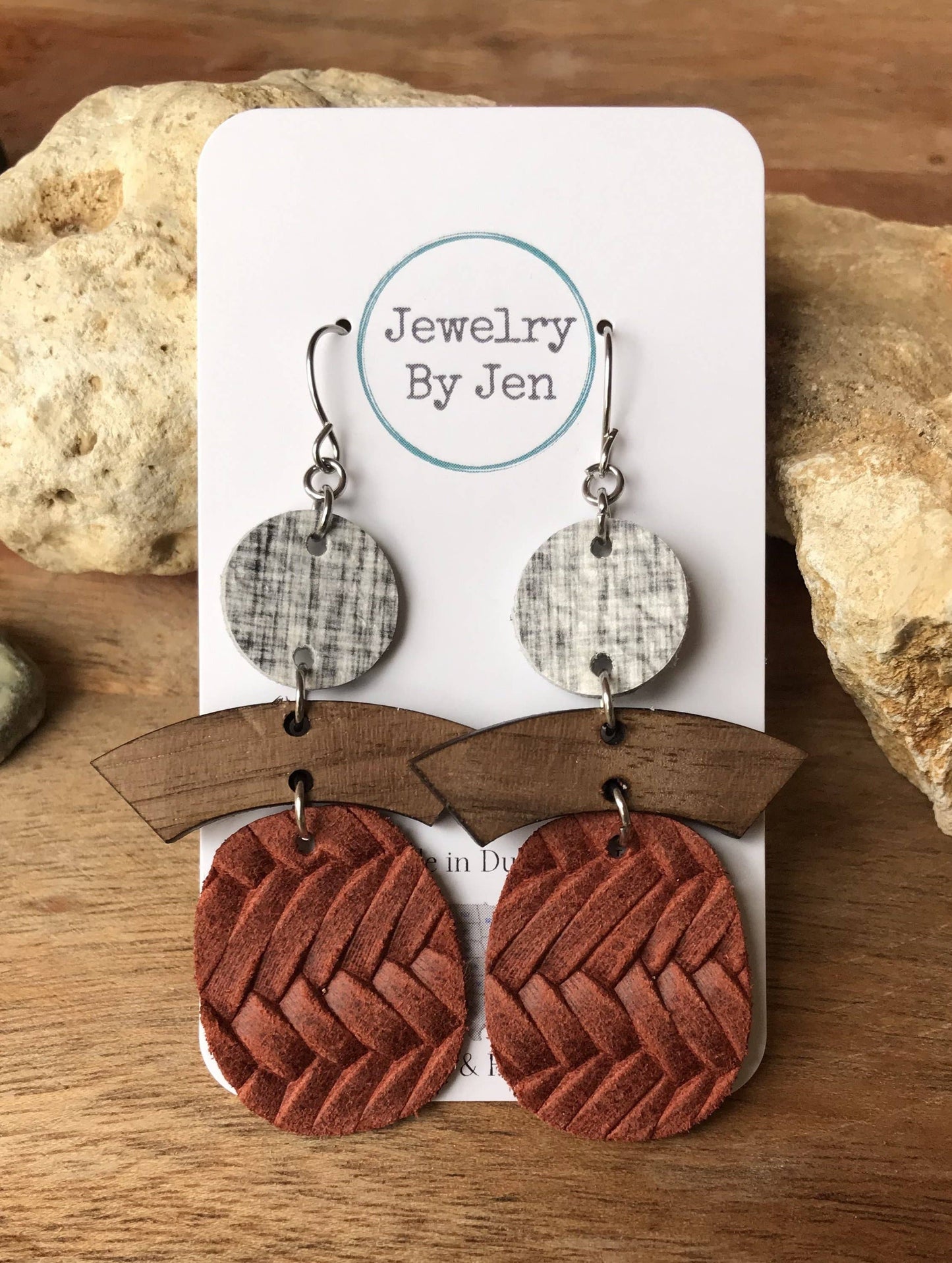 Rust with Wood Arch Earrings