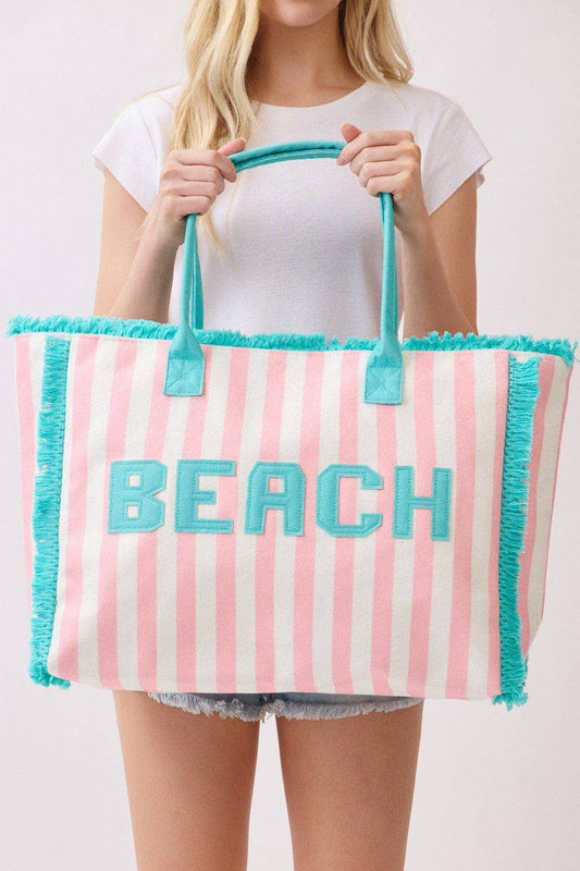Beach Vibes Pink+Teal Striped Bag