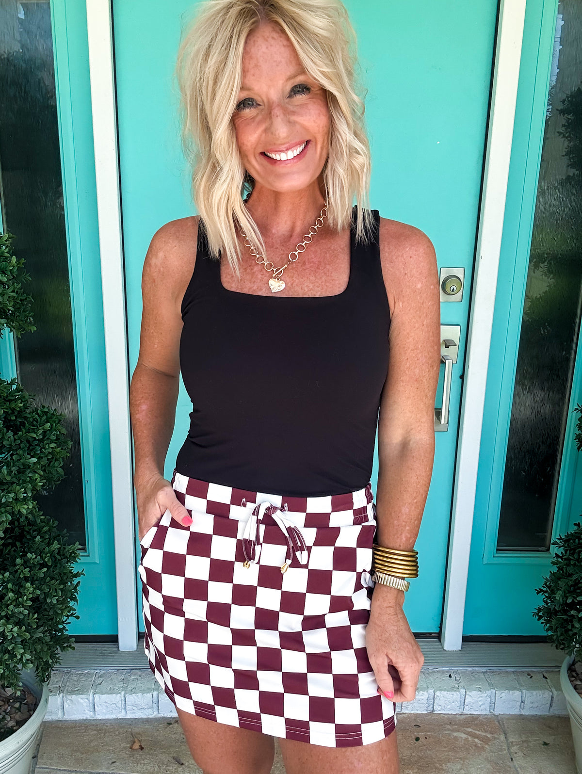 Let's Go Team Maroon Checkered Skort