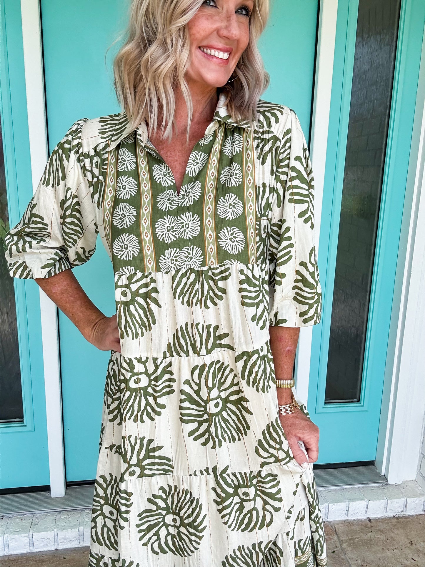 Border Print Midi Dress