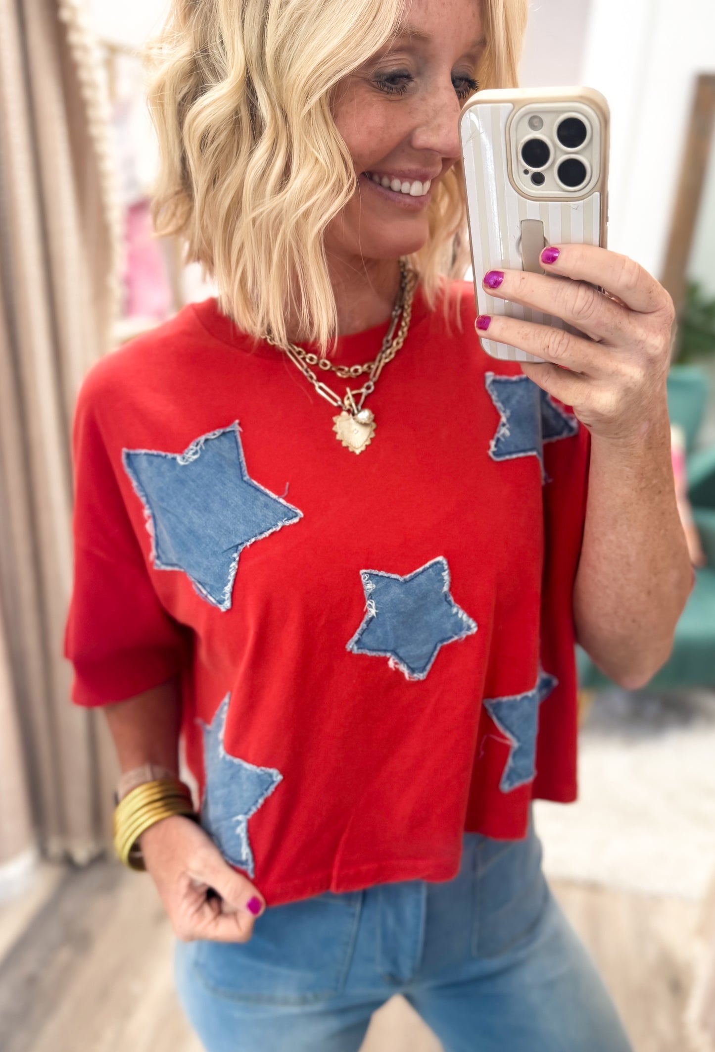 Blue Jean Stars Top