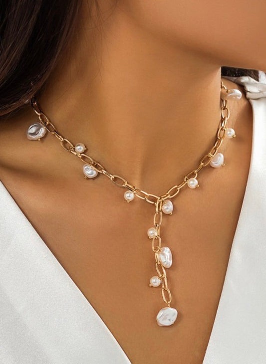 Boho Y Pearl Necklace