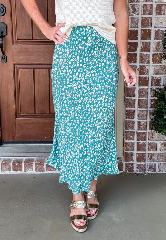 Jade Floral Print Midi Skirt