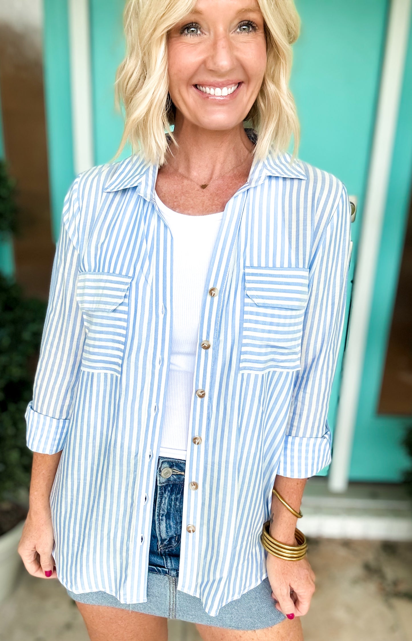 Sutton Striped Button Up Blouse