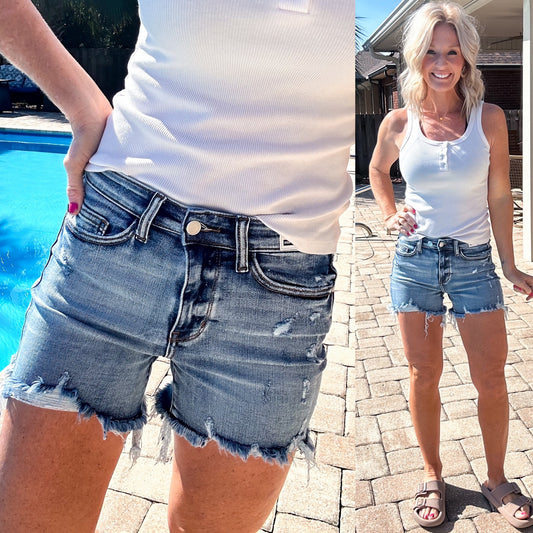 Adjustable Button Cutoff Shorts—Judy Blue