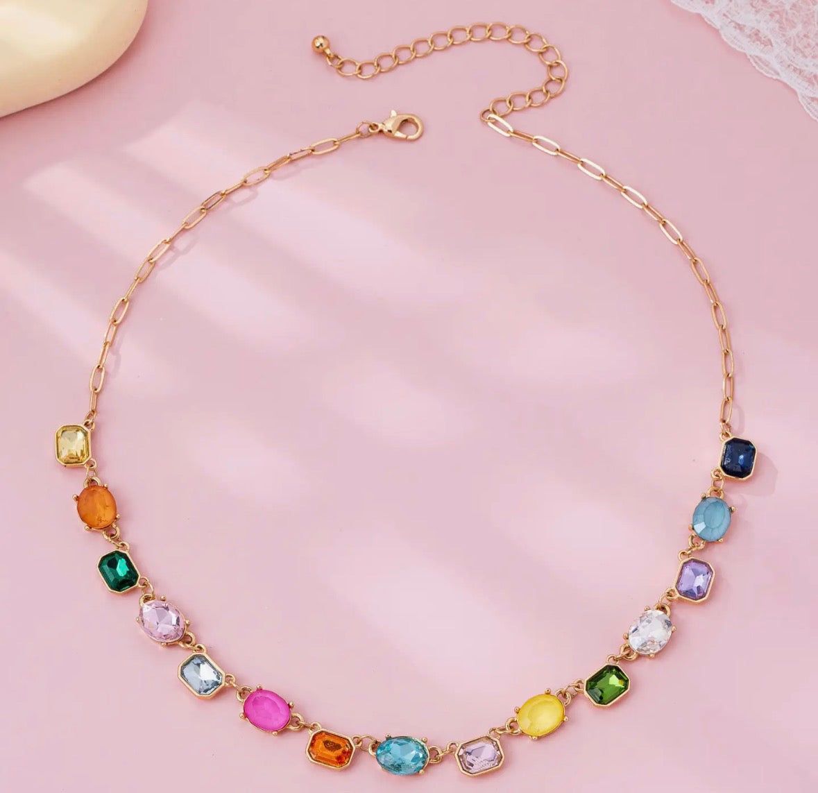 Multicolor Gemstone Link Necklace