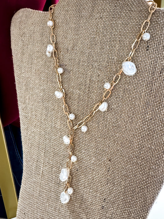 Boho Y Pearl Necklace
