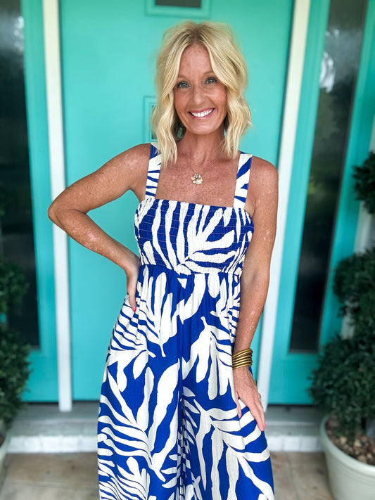 Royal Smocked Jumpsuit