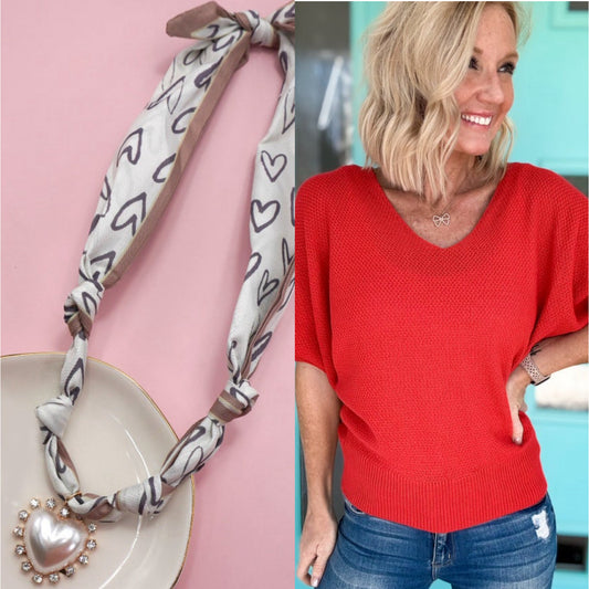 Pearl Rhinestone Heart Handmade Scarf Necklace
