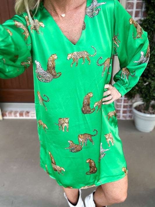 Wild in Green Leopard Dress