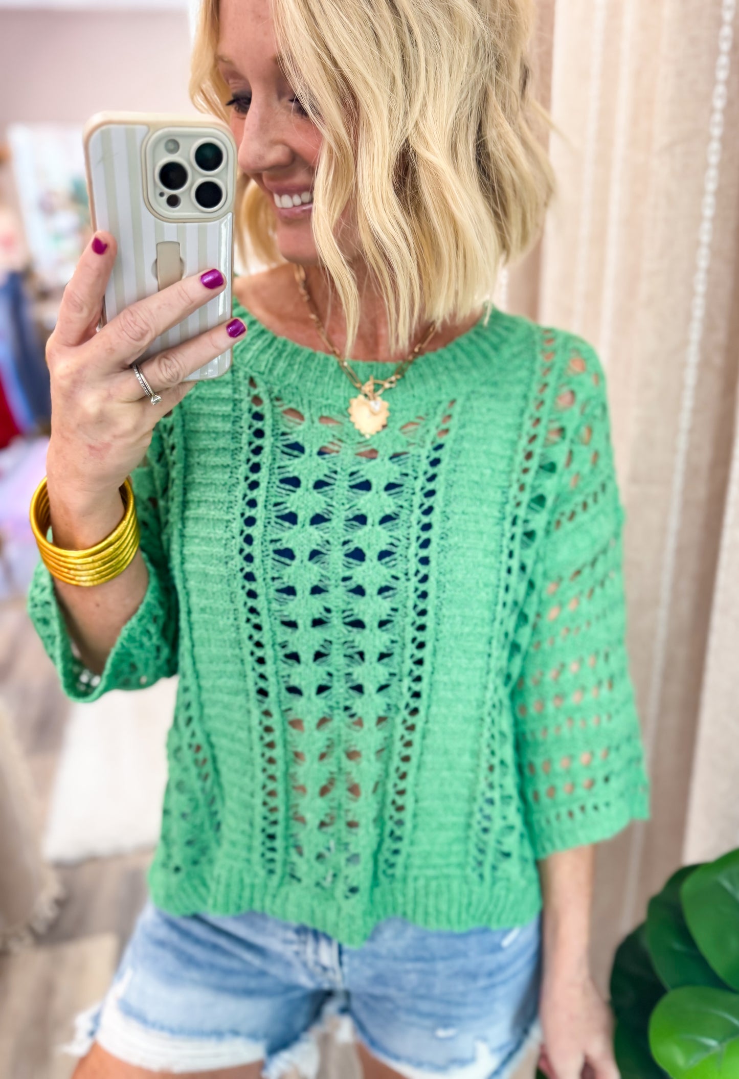 Open Weave Jaded Top