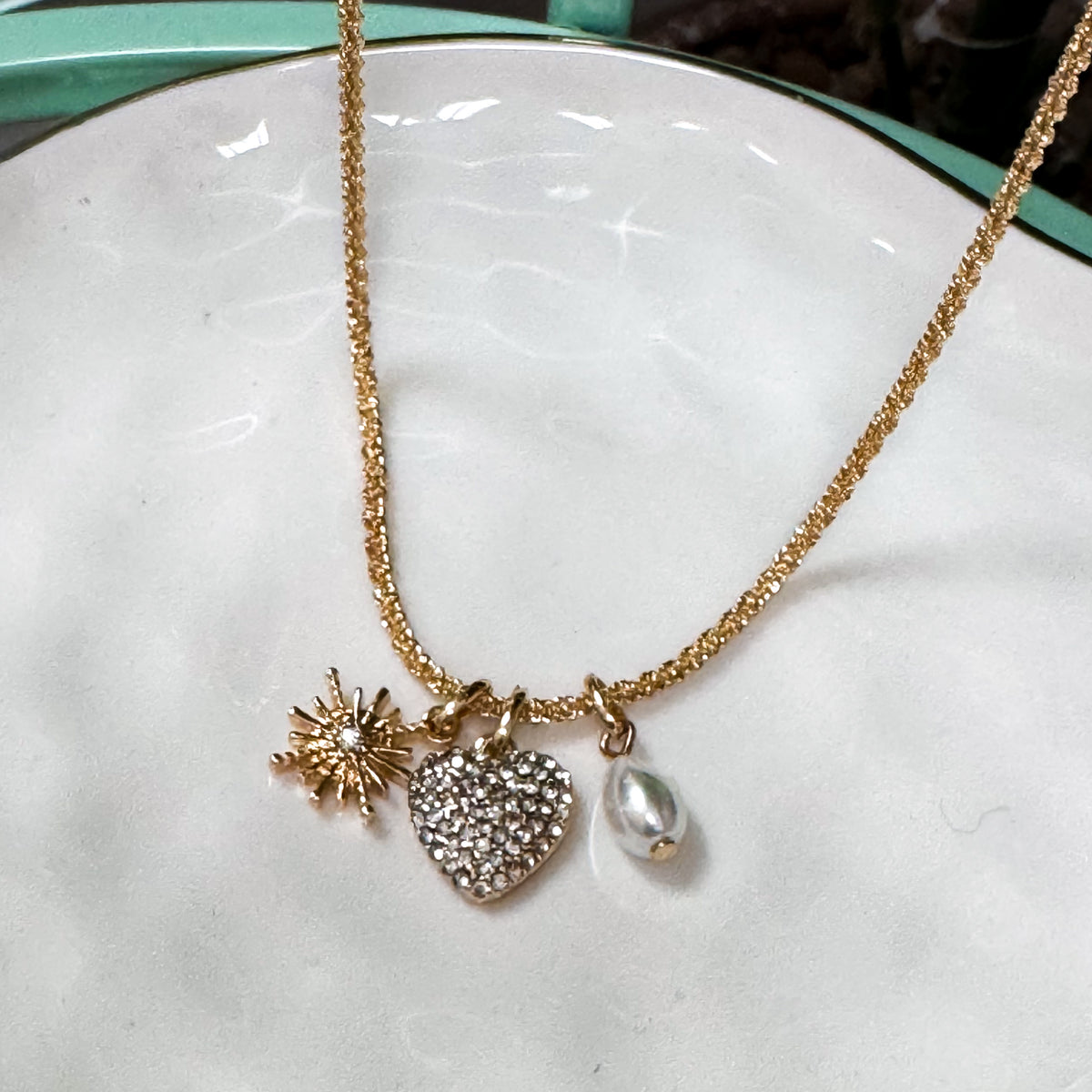 Celestial Heart & Pearl Charm Necklace