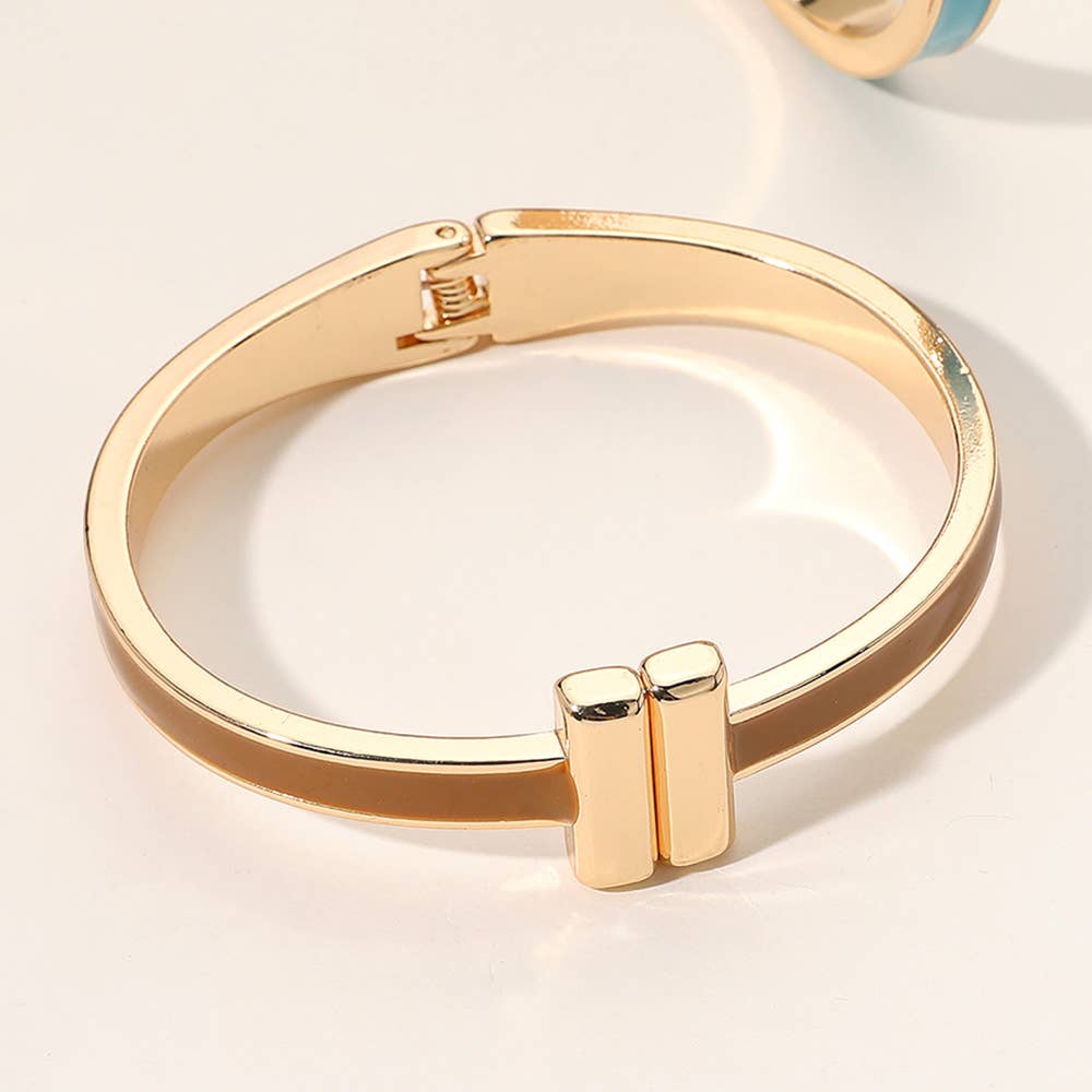 Metal Bar Tip Enamel Hinged Bangle Bracelet