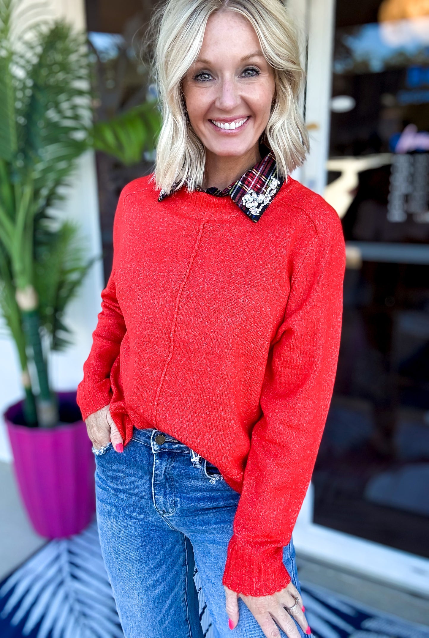 The Centerline Sweater in Red