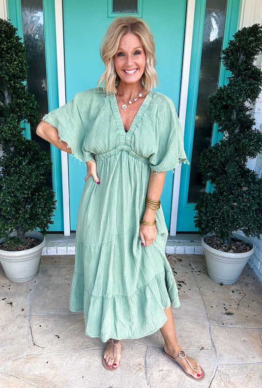 Stonewashed Sage Midi Dress