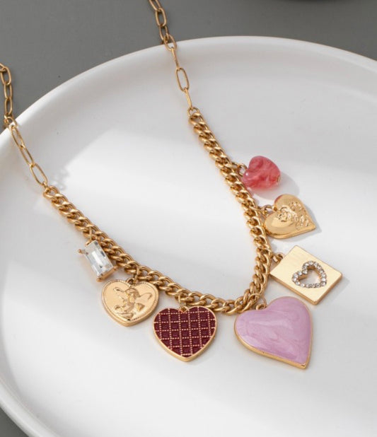 Pink Heart Charm Necklace