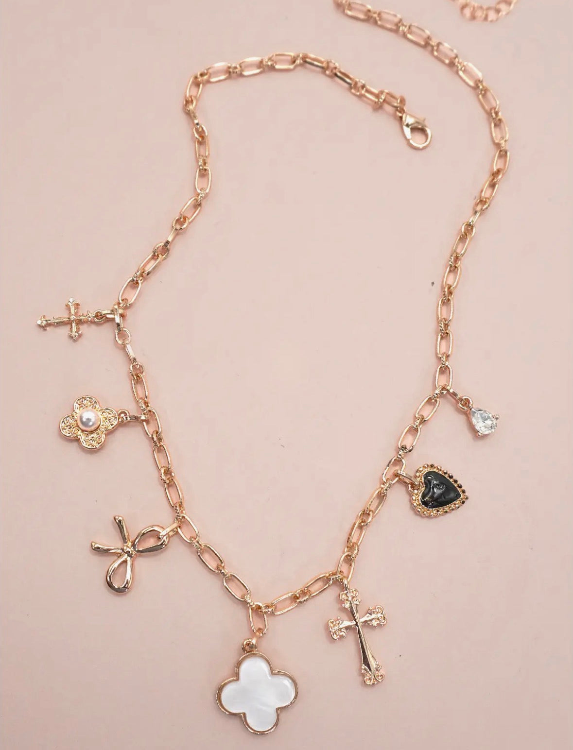 Clover Bow Cross Charm Necklace