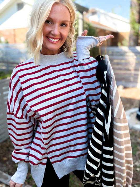 Cool Girl Striped Mock Neck Pullover