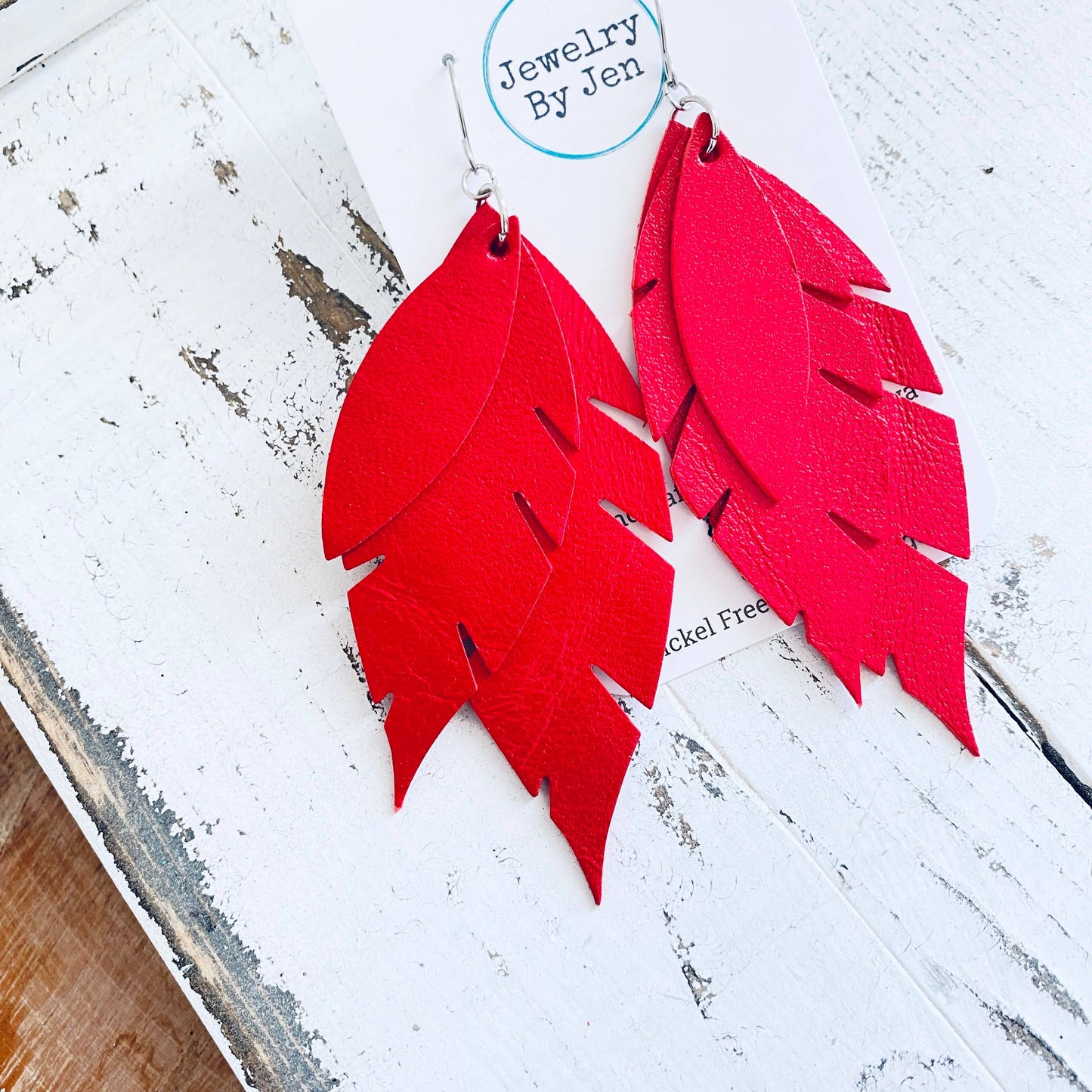 Jagged Feather Earring: Red