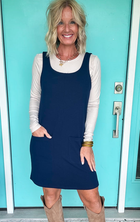 Ribbed & Ready Navy Jumper Dress