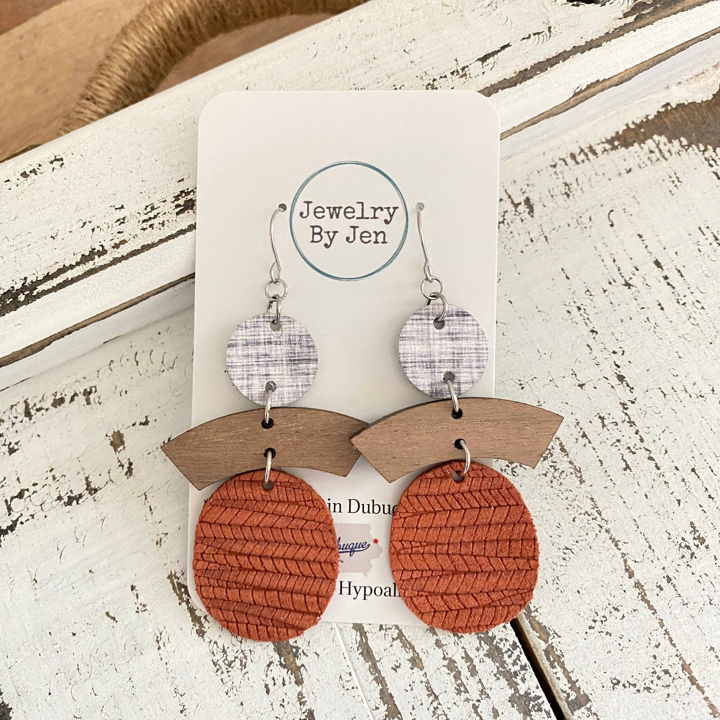 Rust with Wood Arch Earrings