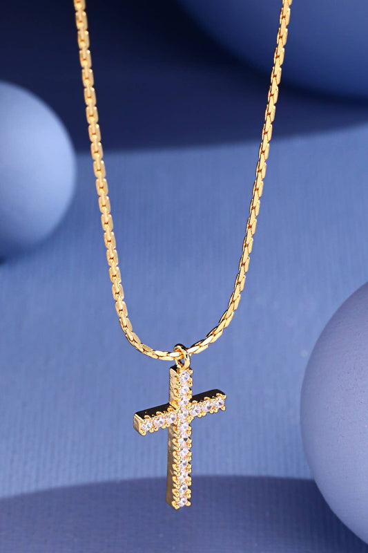 18K Gold Plated Pave Cross Necklace