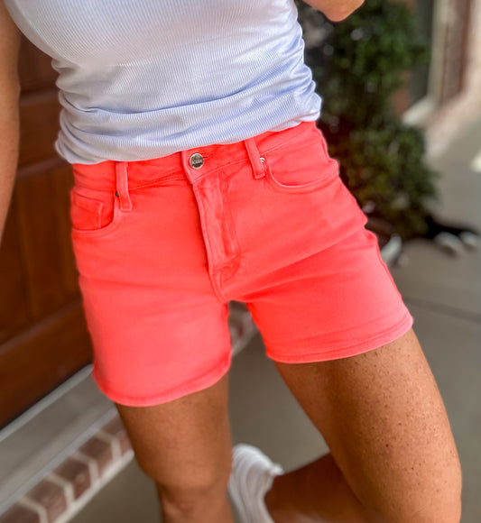 Pops of Summer Coral Cuffed Shorts