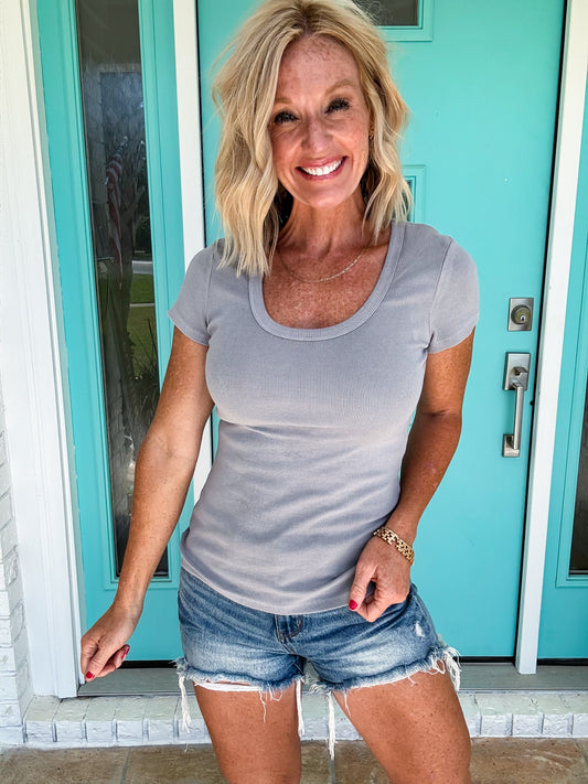 Luxe Rib Scoop Neck Tee by Staccato