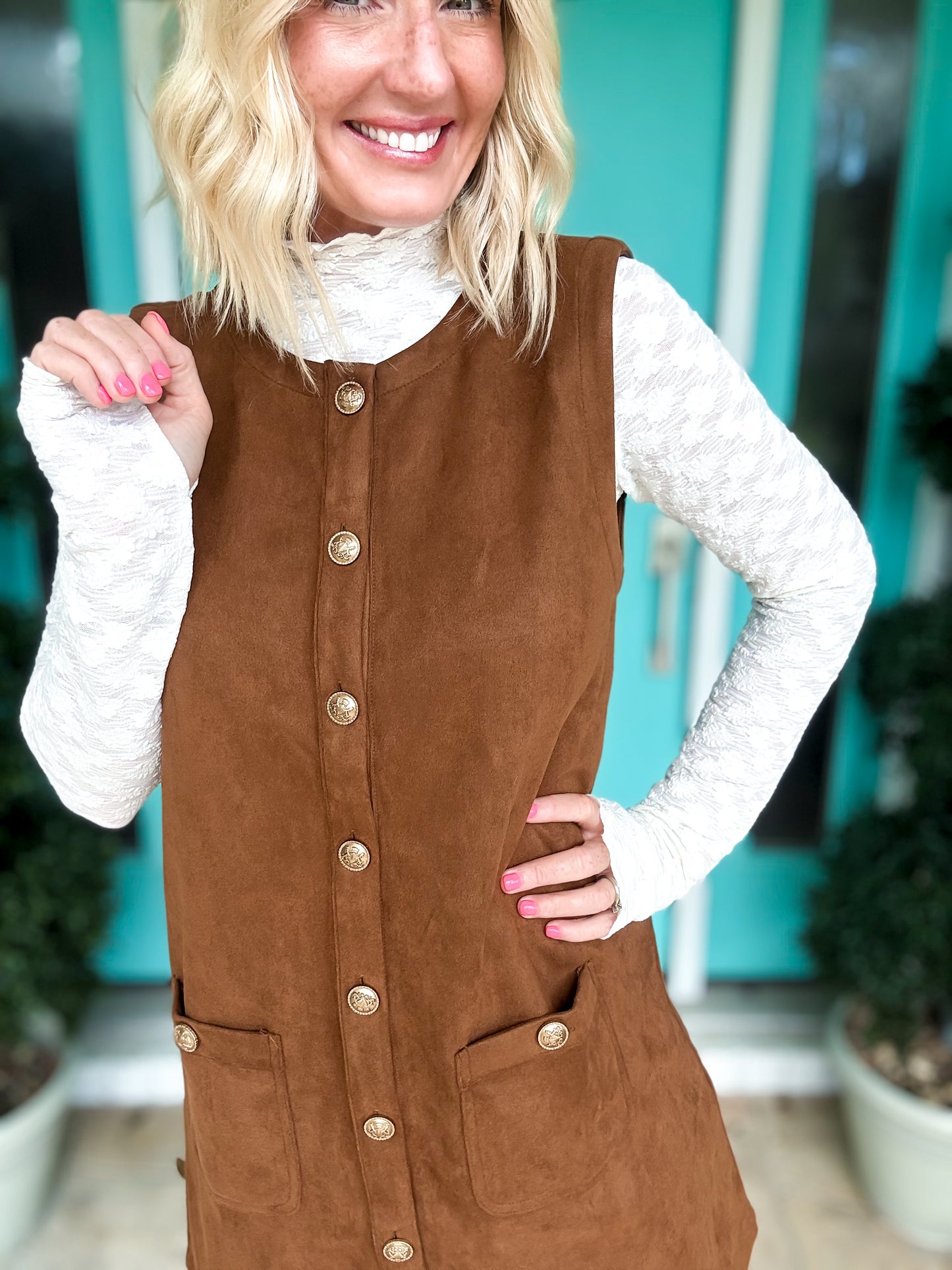 The Golden Standard Suede Shift Dress
